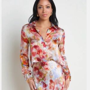 L'AGENCE Tyler Multicolor Floral Satin Blouse
